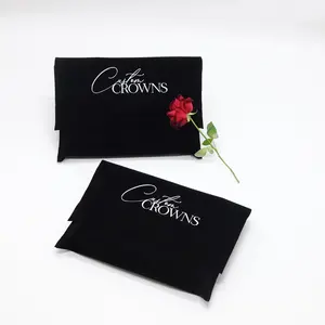 Bolso Negro de alta calidad con solapa para joyería, sobre pequeño de lujo de terciopelo, bolsa de regalo