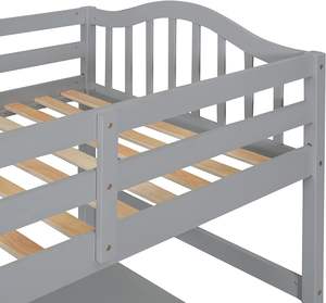 Деревянная двухместная кровать-Лофт с полками для стола, шкаф и лестница, высокий каркас для лофта с ограждением для подростков, взрослых, спальни - Product Image 5