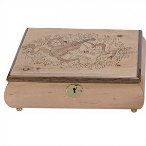 Scatola Portagioie Vintage in Legno a Forma di Violino Inciso - Custodia di Lusso Rivestita in Velluto Beige con Serratura (Ingrosso/OEM) - Product Image 3