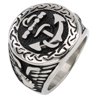 Bague en acier inoxydable pour hommes, bijoux fins, tendance Hip Hop, motif ancre de Pirate, vente en gros