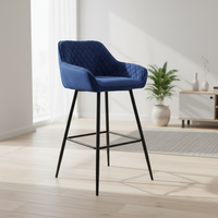 Chaise de salle à manger en velours recyclé pour la maison, le bar, les hôtels, avec pieds en métal de luxe moderne, tabouret de bar haut, emballé plat