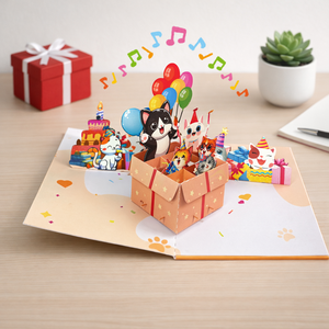 3D Pop Up 3D Cat In <b>Box</b> Music And Light Birthday Greeting Cards Perfect <b>Gift</b> for Friends with <b>Envelope</b> - Product Image 4