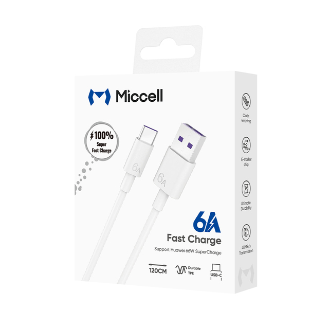 Miccell USB -C Charging Cable with 6A Fast Charge and High-Speed Data Transfer As Type C Data Cable for All SmartPhones