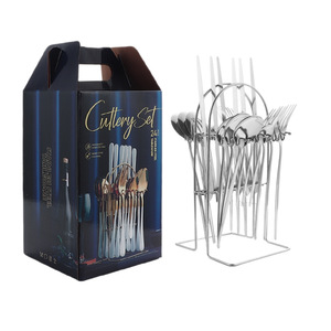 Cutlery <b>Set</b> 24Pcs Stainless Steel Gold Silver Western Dinnerware Gift Box With Rack For Wedding - Product Image 3