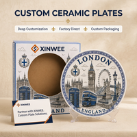 Assiette décorative en céramique souvenir touristique d'Angleterre, Londres, motif Big Ben, œil et drapeau, pour porcelaine, personnalisable OEM ODM, vente en gros