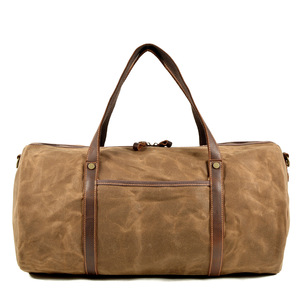 Bolsa de Viaje Retro de Lona con Detalles en Cuero para Hombre, para <span class=keywords><strong>Viajes</strong></span> de Negocios al Aire Libre, Bolsa Cilíndrica de Gran Capacidad, B0110 - Product Image 5