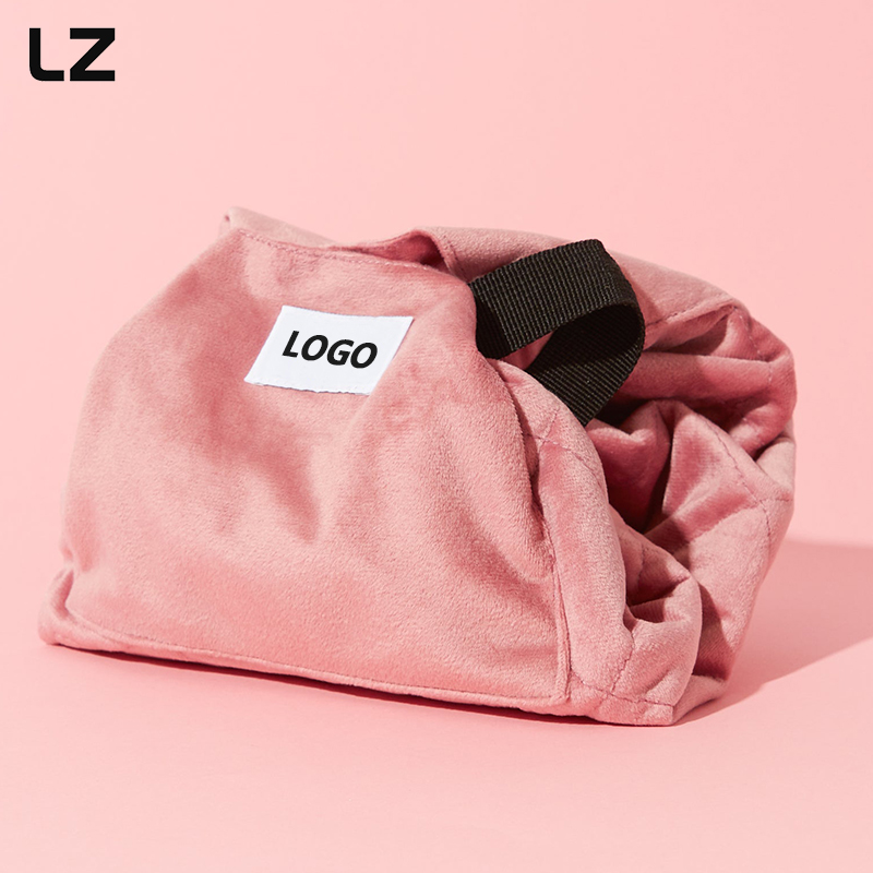 Borsa con coulisse in velluto rosa
