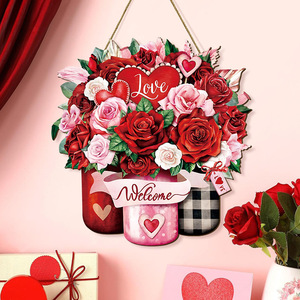 KingWIN Valentine's Day Wooden Hanging Ornament Rose Heart Welcome Door Sign Home <b>Decor</b> Farmhouse <b>Wall</b> Decoration - Product Image 5