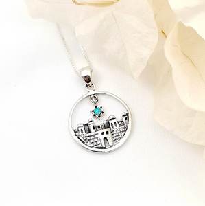 Venta al por mayor de alta calidad azul ópalo ESTRELLA DE <span class=keywords><strong>David</strong></span> collar mujeres 316l Acero inoxidable plata joyería Ciudad Vieja Jerusalén collar - Product Image 5