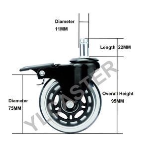 75mm 3 Zoll Transparente PU-Lenkrollen für Skateboard und Möbel - Product Image 1