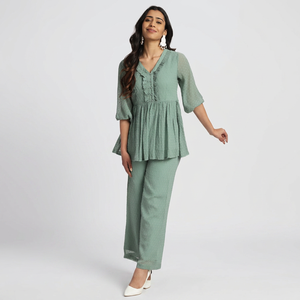 Ensemble Kurti et pantalon deux pièces pour femmes, écologique, respirant, tenue assortie élégante, confortable, vêtements décontractés - Product Image 1