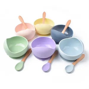Eversoul Unbreakable Microwave Dishwasher Safe Silicone Baby Feeding Kids Dining Products Silicone Suction Baby Bowl With Spoon