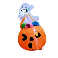 Décoration de jardin d'Halloween gonflable de 1,5 mètre avec fantôme et citrouille colorés et lumières LED