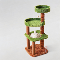 Arbre à chat de luxe 113 cm à 4 niveaux vert, tour à chat moderne avec capsule spatiale transparente, montage facile, sûr pour les chats