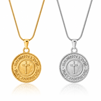 Collier croix ARNAN pour femme en acier inoxydable 304, doré, avec pendentif pièce de monnaie vintage en relief, bijoux de mode superposés, cadeau en gros