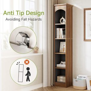 Tall 5-Tier Open Bookcase with Storage <strong>Cubes</strong>, Freestanding Narrow Shelving <strong>Unit</strong>, Brown Book <strong>Shelf</strong> for Home Office &amp; Living Space - Product Image 5