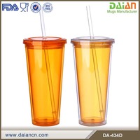 Gobelet en plastique transparent réutilisable, avec paille et couvercle, ml