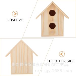 Nichoir à oiseaux en bois, finition naturelle, ornement suspendu pour jardin, boîte de nidification pour oiseaux avec fenêtre - Product Image 4