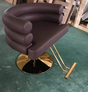 Muebles Modernos para Salón de Belleza, Silla de Estilismo Pequeña con Base Dorada y Tapicería de Cuero PU Marrón, Silla de Barbería Giratoria de Lujo para Mujeres, para Sala de Estar - Product Image 2
