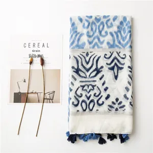 Écharpe pour femme toutes saisons, style Harajuku, motif <span class=keywords><strong>Mori</strong></span> Girl japonais avec imprimé vagues, châle de protection solaire, écharpe de plage, écharpe à franges - Product Image 2