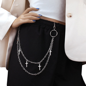 Hip Hop Punk Style Rhinestone Cross Waist <b>Chain</b> Multi Layered Metal Pants <b>Chain</b> For Casual Fashion - Product Image 2
