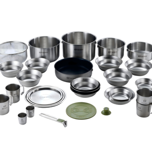 Poketdream 21 cái thép không gỉ cắm trại <span class=keywords><strong>Cookware</strong></span> <span class=keywords><strong>Set</strong></span> với có thể tháo rời xử lý làm tổ chậu Chảo du lịch Backpacking nhà bếp - Product Image 1