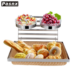 Panier à pain en rotin double couche avec cadre en acier inoxydable, présentoir à buffet à 3 niveaux pour le pain et la présentation en restauration - Product Image 5