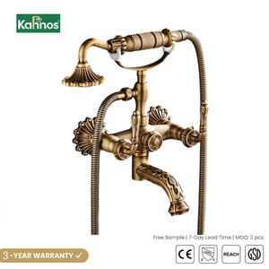 Grifo de Bañera de Lujo al por Mayor, de Latón, Montaje en Pared, Estilo Antiguo, Bronce Pulido, Válvula Cerámica, Mezclador de Agua Fría y Caliente, Vintage - Product Image 1