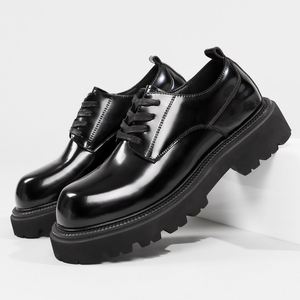 Mocassins pour hommes tendance et décontractés à bout pointu en cuir véritable, pour le bureau et les affaires, avec talon surélevé brillant et semelle épaisse - Product Image 6