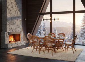 Juego de Comedor JAVA en Oferta, Diseño Inspirado en Java, Estilo Tradicional, Juego de Comedor Confortable, Mesa Larga, Ratán Hecho a Mano, Hotel, Villa - Product Image 3