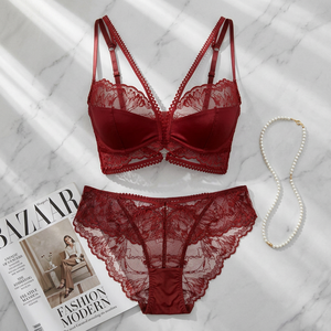 Conjunto de Lencería de Encaje Floral al por Mayor para Mujer, Sujetador con Aros y Bragas, Conjunto de 2 Piezas, Estilo Francés, Lencería Sexy de Tallas Grandes - Product Image 4