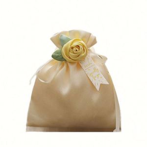 <b>Pink</b> Silk Jewelry <b>Gift</b> Bag Drawstring Pouch for Wedding Favor Party Custom Logo Printed Satin Hair Purse - Product Image 1