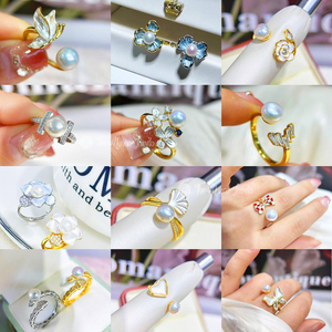 Perancang Busana Cincin Mutiara Dua Warna Berlapis Emas 18K untuk Wanita, Set Cincin Tumpuk Anti-Kusam, Perhiasan untuk Hari Jadi - Product Image 4