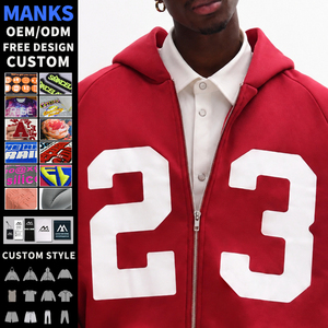 Sweat à capuche zippé pour homme de haute qualité, personnalisé avec logo, style streetwear, coupe ample, broderie de patchs, en coton - Product Image 2