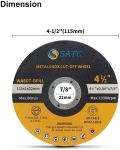 Satc Tốt Cắt 115X1X22 Mm 4.5 Inch Cắt Kim Loại Đĩa Với Giấy Chứng Nhận Mpa - Product Image 2