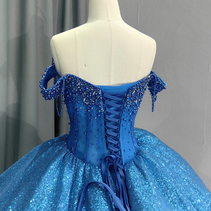 Lake Blue Sweetheart <strong>Off</strong> <strong>the</strong> <strong>Shoulder</strong> Quinceanera <strong>Dresses</strong> Pearl Diamond Lace <strong>Corset</strong> for Sweet 15 Girls Party <strong>Dress</strong> 6628 - Product Image 4