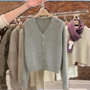 Cardigan Primaverile da <span class=keywords><strong>Donna</strong></span> con Scollo a V, Maniche Raglan, Vestibilità Ampia, 100% <span class=keywords><strong>Cotone</strong></span>, Antirughe, Stile Vintage - Product Image 2