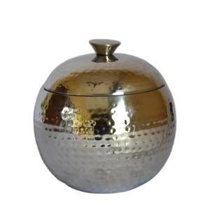 Premium Vantage Modern Luxury Hot Selling New Round Design Hammered Pattern Stainless Steel <b>Ice</b> <b>Bucket</b> with Lid For Bar usage - Product Image 1