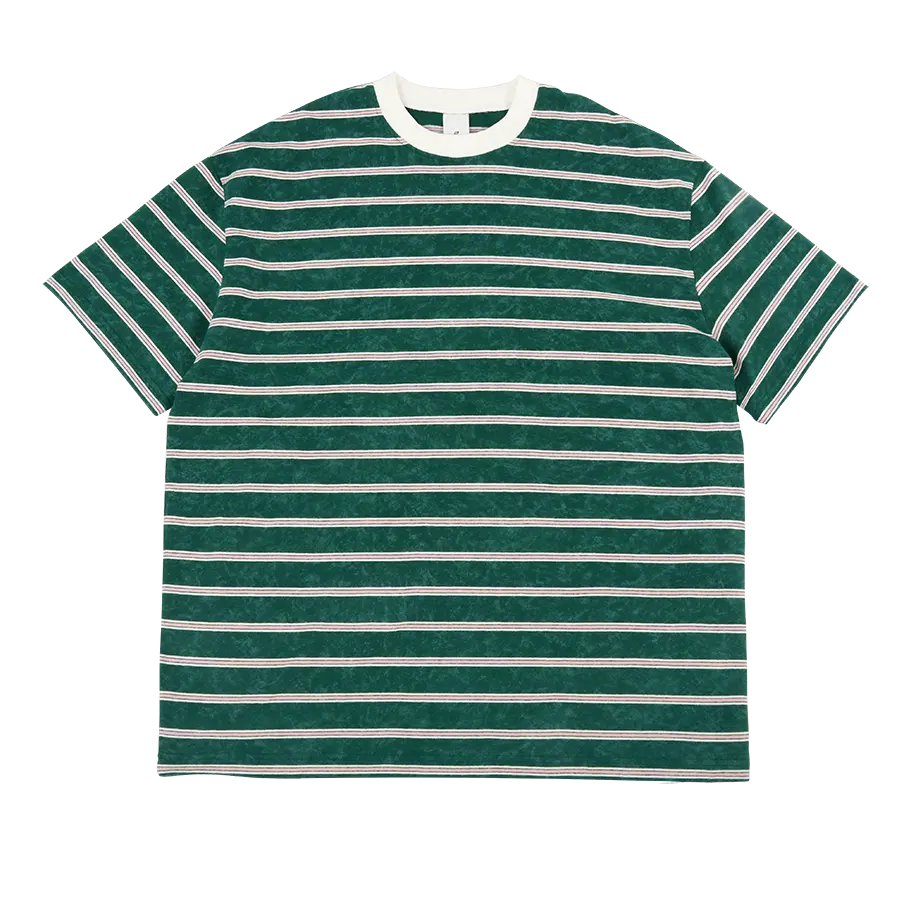 夏のレトロウォッシュ卸売カスタムロゴOネックTシャツブランクカラースプライシングメンズストライプTシャツ
