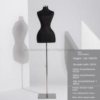 Mannequin de présentation féminin entièrement fixable, forme de robe, base et col ronds en métal brossé, noir, forme de corps de boutique féminine