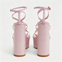 Sandales compensées roses en cuir chic pour femme, à talon bloc épais, multi-brides croisées avec boucle à la cheville, vente en gros