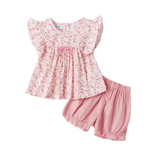 China Tuoye OEM Popular Floral Girl Outfits For Summer Kid Outfits Wholesale Smocked Toddler Girls Clothing Sets