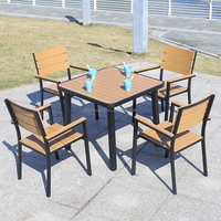Ensemble de table en bois pour jardin populaire, meubles de jardin en bois, cadre en aluminium noir, table en plastique jaune