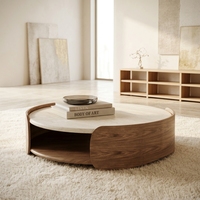 Ensemble de table basse en bois avec plateau rond en marbre éthiopien, brun, meubles modernes pour salon