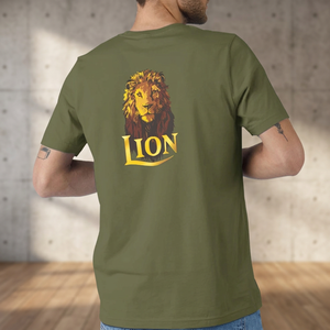 Men's Olive Green Jersey Cotton T-<b>Shirt</b> Regular Fit Short Sleeve Casual O-Neck with Animal Graphic on Back 180g Breathable - Product Image 4