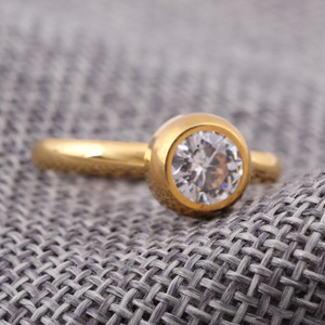Women's Gold Steel Round Bezel Set <b>Crystal</b> Ring Geometric Fashion Jewelry Gift - Product Image 3