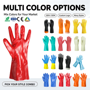Guantes de Trabajo de PVC Rojos, Guantes de Seguridad Resistentes al Agua y al Aceite con Puño Largo para Lavado de Autos, <span class=keywords><strong>Limpieza</strong></span> Industrial, Venta al por Mayor - Product Image 2