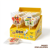 Stervormig cartoonfiguurtje marshmallow lolly op stokje, enkel verpakt, groothandel, snack, eigen label