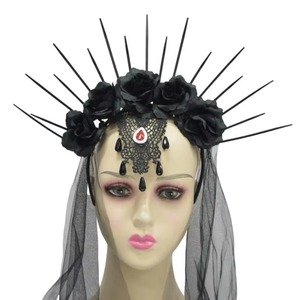 Corona de Flores Oscura para Novia, Adorno para el Cabello de Plástico Personalizable, para Fiestas Temáticas, Juegos de Rol, Estilo Gótico - Product Image 2