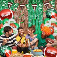 Kit de 55 ballons ruban football, accessoires photo, toile de fond de fête, rideau à franges en aluminium, décorations d'anniversaire pour fans, vert et marron
